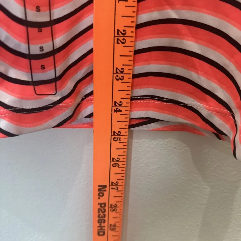 TAIL IN FOCUS Neon Coral Black Striped Sleeveless Golf Shirt Polo Small NWT